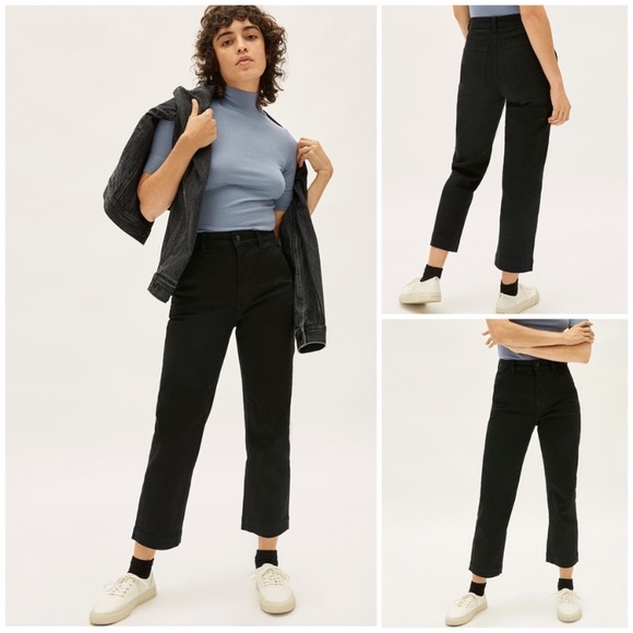 Everlane Denim - Everlane Straight-Leg Crop Tall Black High Rise Jean
